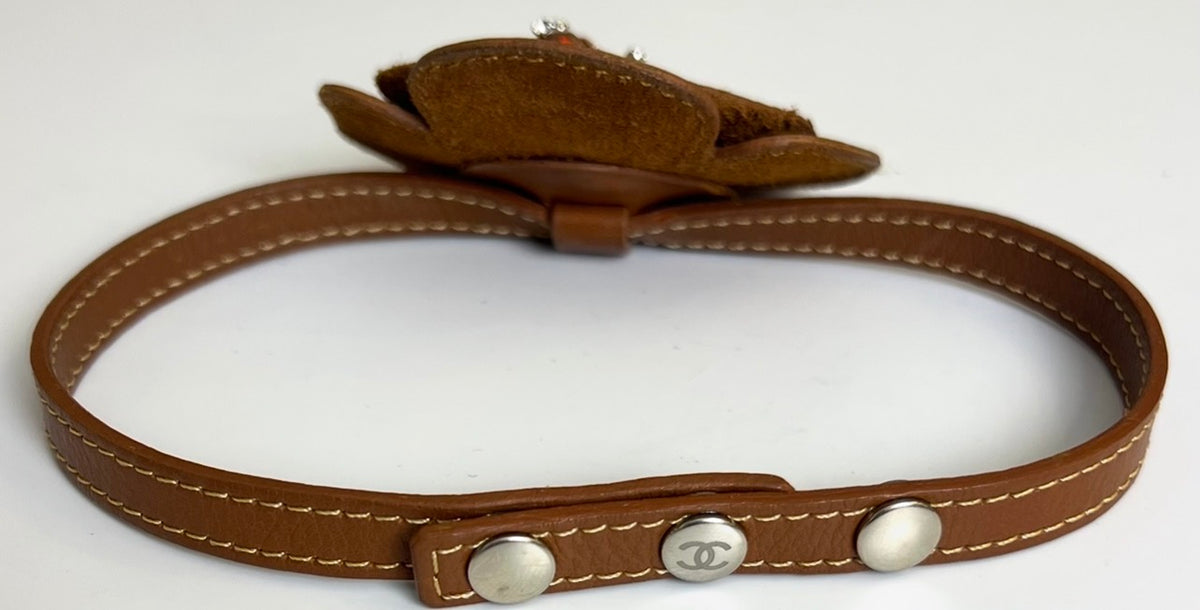 Chanel 05A Brown Camellia Beaded Leather Choker Statement Necklace/Bracelet