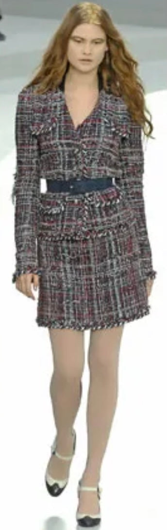 CHANEL 08A BURGUNDY GREY BRAIDED TRIM TWEED JACKET BLAZER FR 38