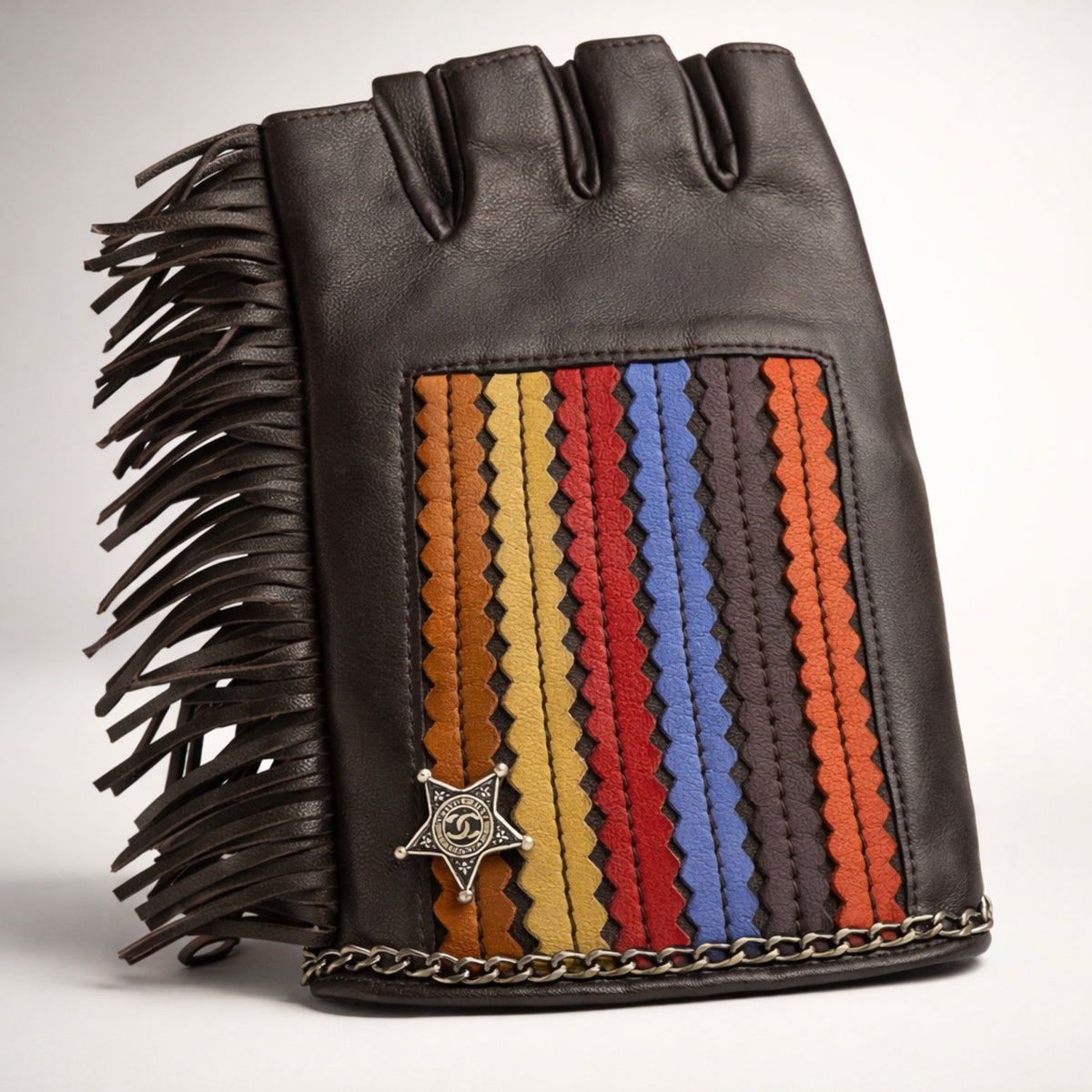 Rare Chanel 14A Paris Dallas Dark Brown Multicolor Gloves Size 8