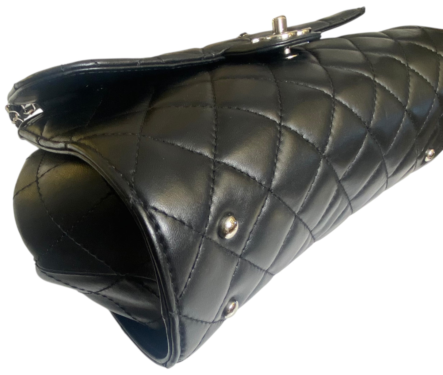 Chanel Classic Black CC Kisslock Lambskin Frame Compartment Bag