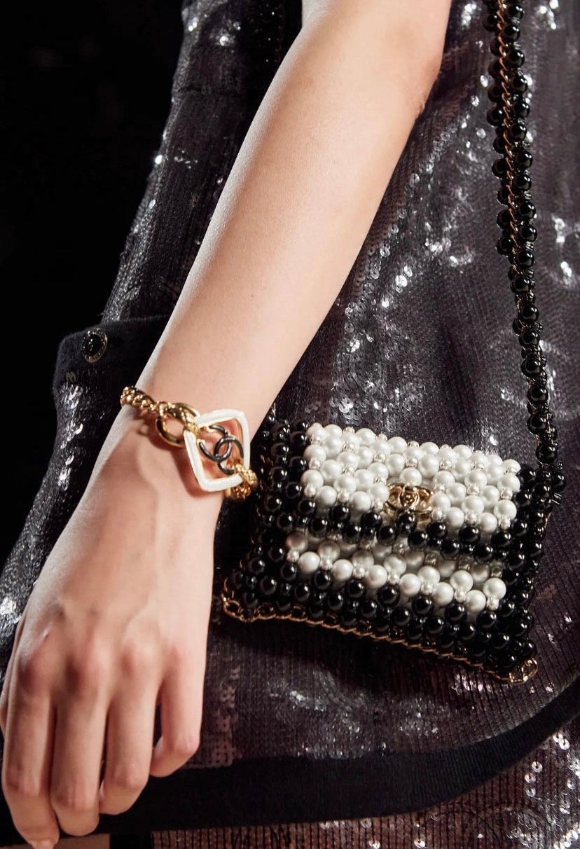 Rare Chanel 22S CC Iridescent Sequin Cream Mini Dress Cardigan Vest FR 40