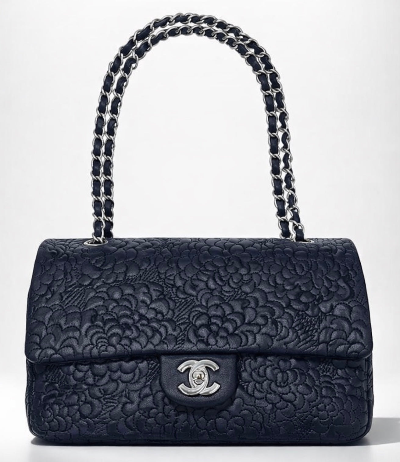 Chanel Medium Double Flap Black Camellia Lambskin Classic Timeless Bag SHW
