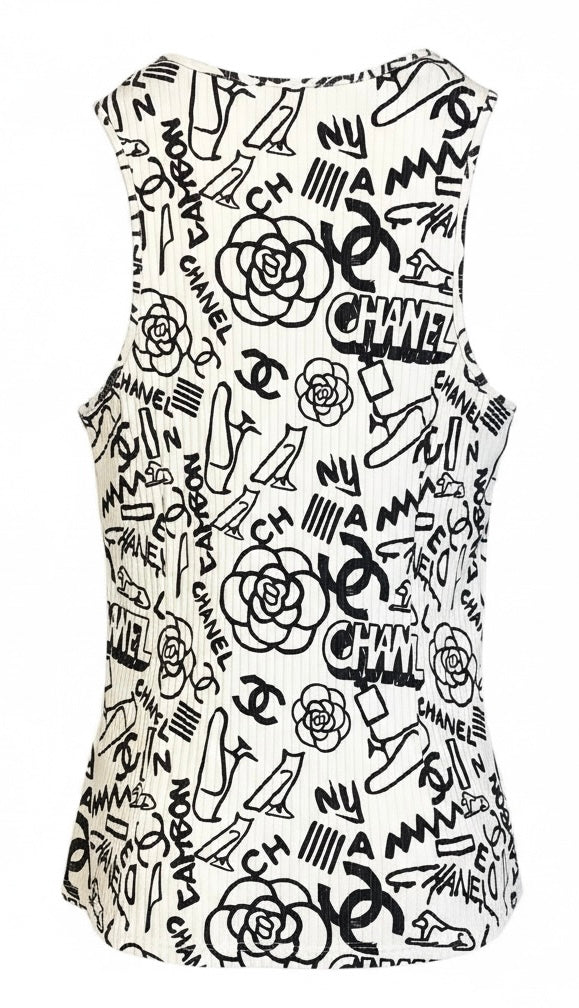 Chanel 19A Paris-New York Egypt Graffiti Tank Top Blouse FR 36