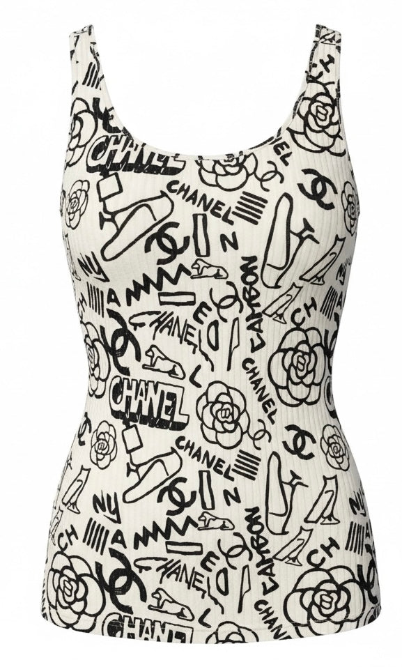 Chanel 19A Paris-New York Egypt Graffiti Tank Top Blouse FR 36