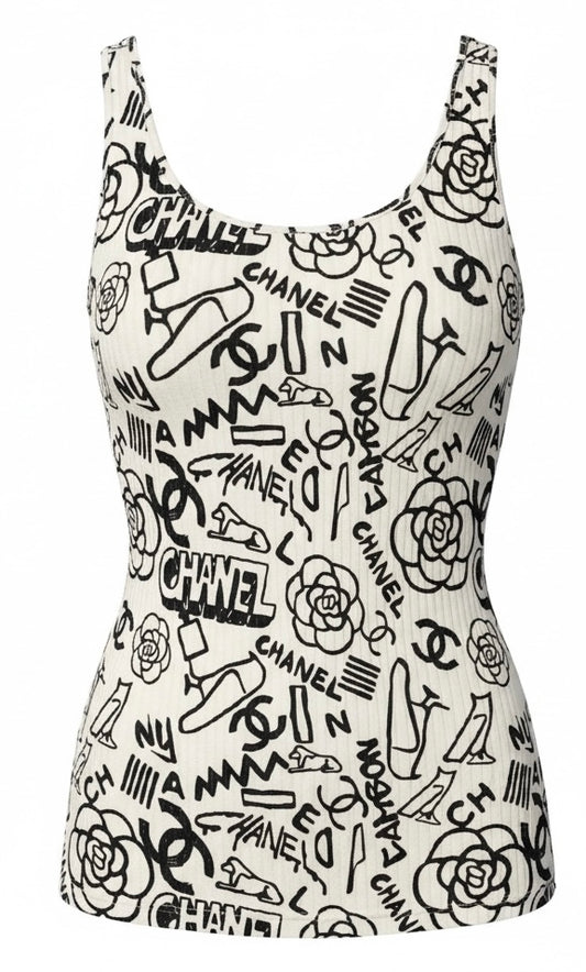 Chanel 19A Paris-New York Egypt Graffiti Tank Top Blouse FR 36