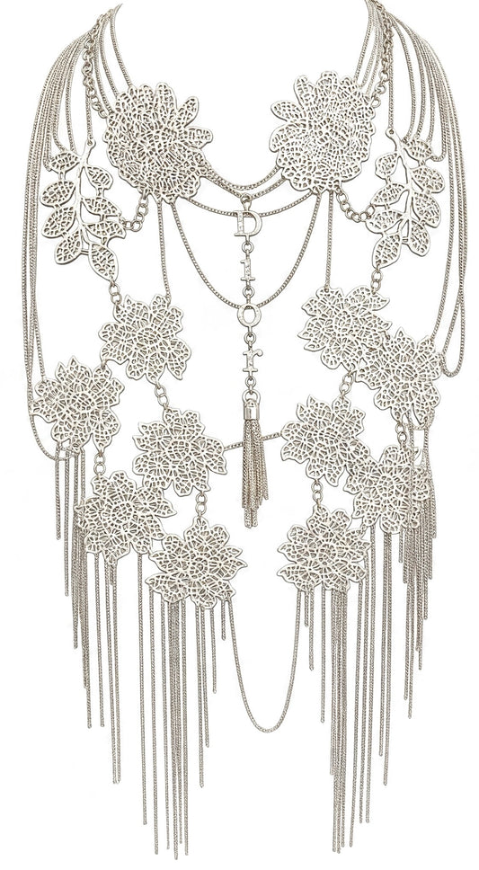 ULTRA RARE Christian Dior ‘Mata Hari’ Vintage Long Collar Bib Floral Crystal Statement Necklace