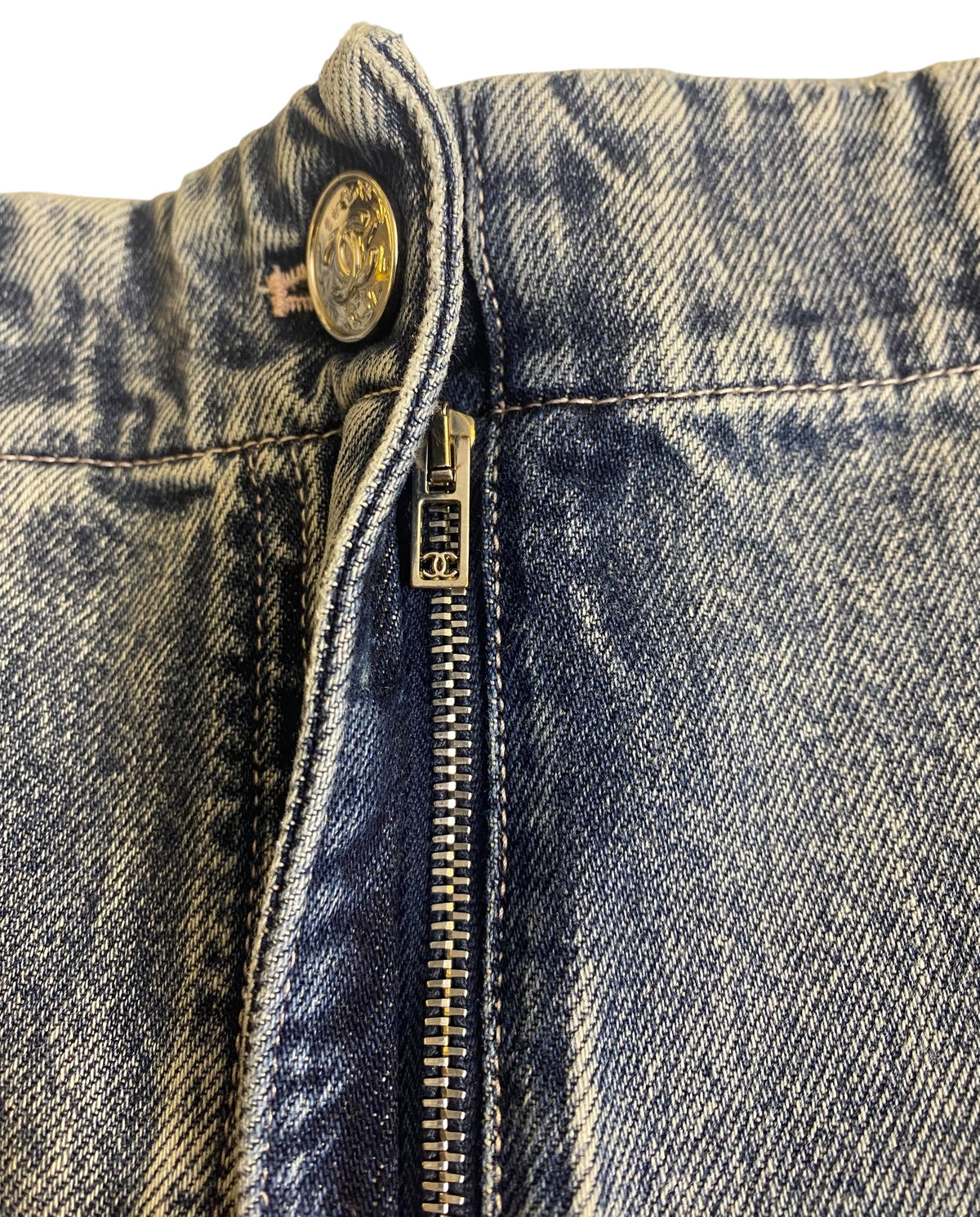 Chanel 25B Wide Leg Camellia Blue Jeans FR 40