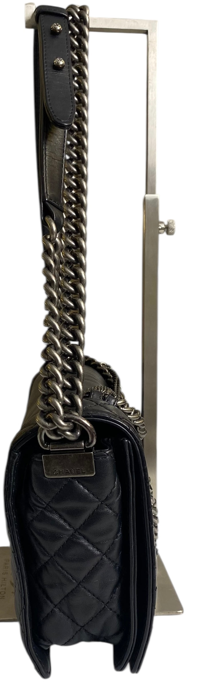 Chanel 13A Enchained Boy Bag Black Leather Old Medium Flap Bag