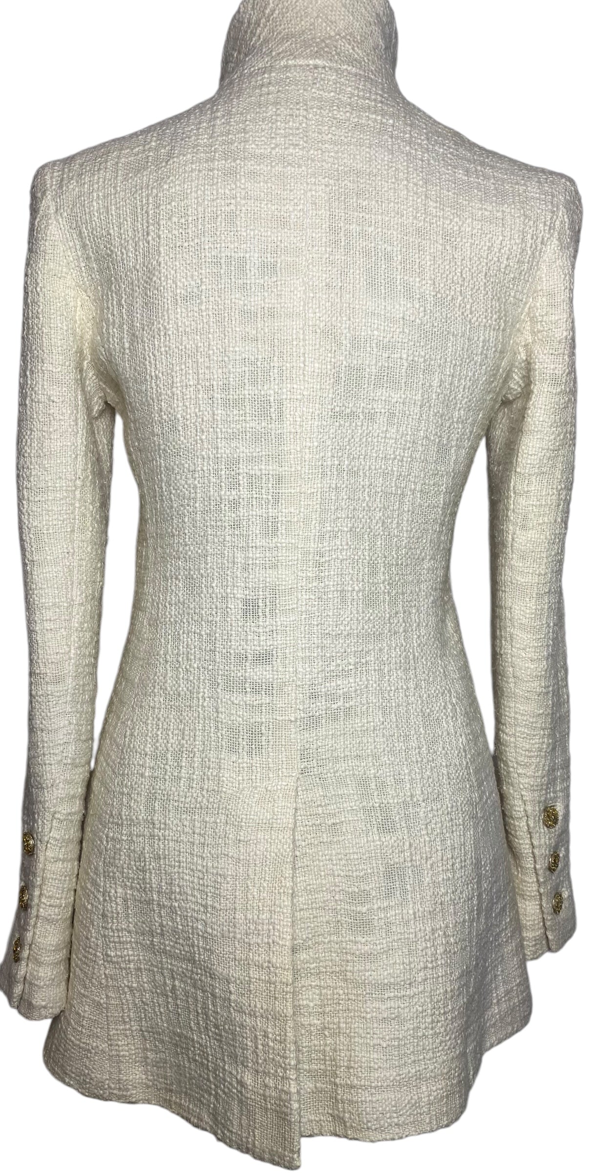 Chanel 12A Paris-Bombay Runway Ivory Ecru Cotton Tweed Blazer Long Jacket FR 38