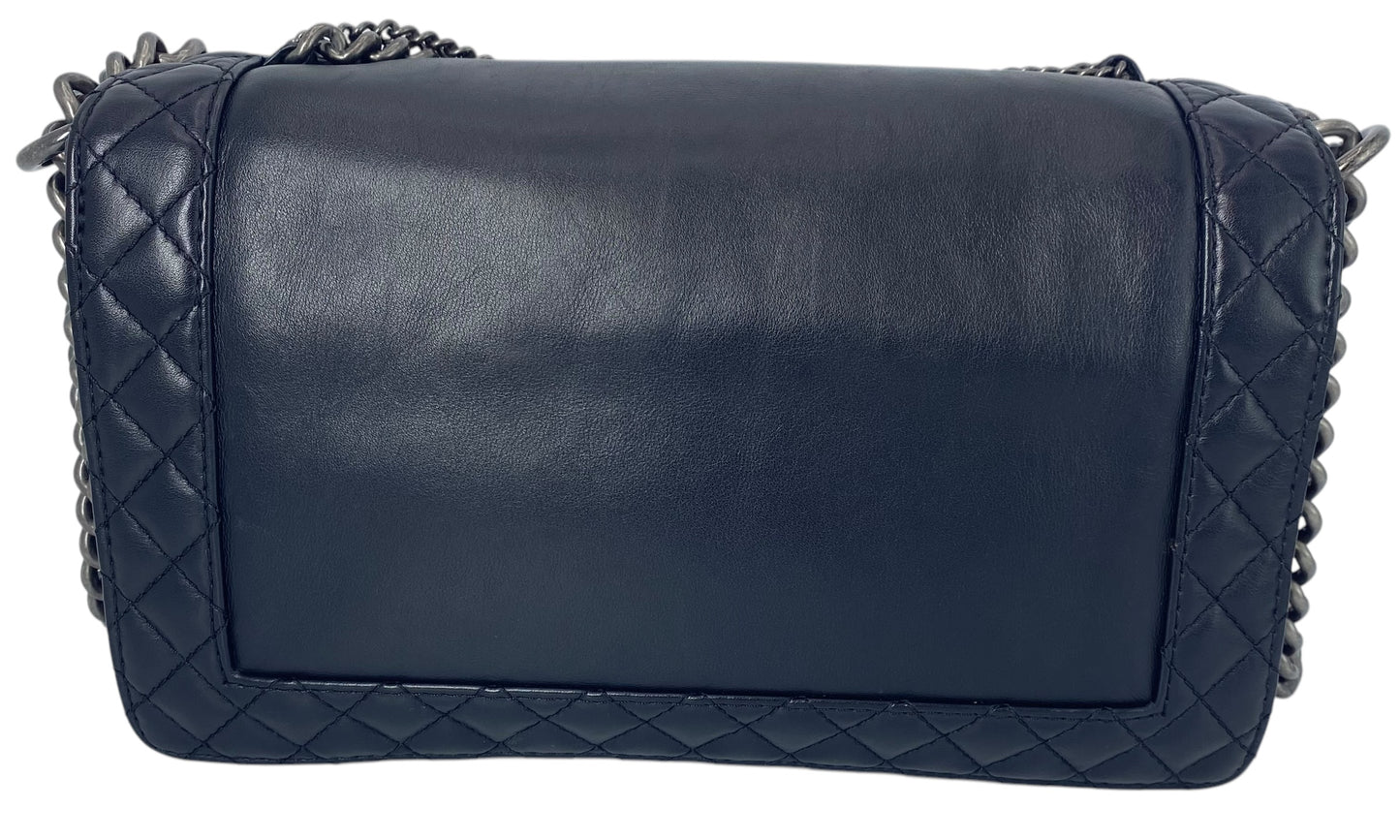 Chanel 2013 Enchained Boy Bag Black Leather Medium Flap Bag