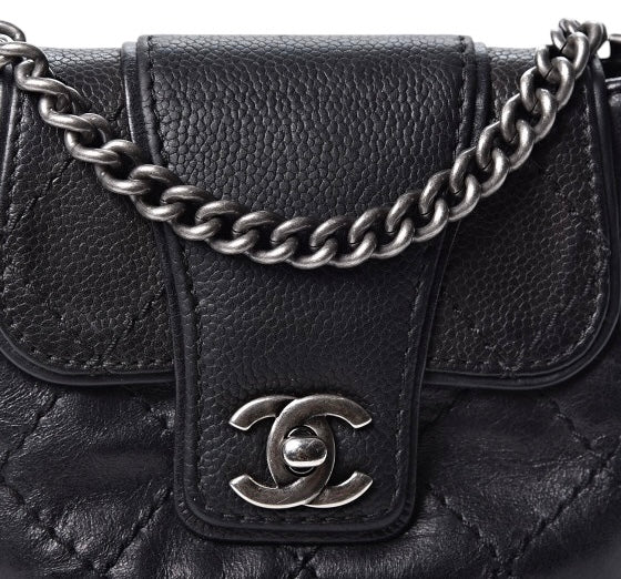 Chanel 2014 Paris-Dallas Black Caviar Mini Bubble Graphic Messenger Flap Bag