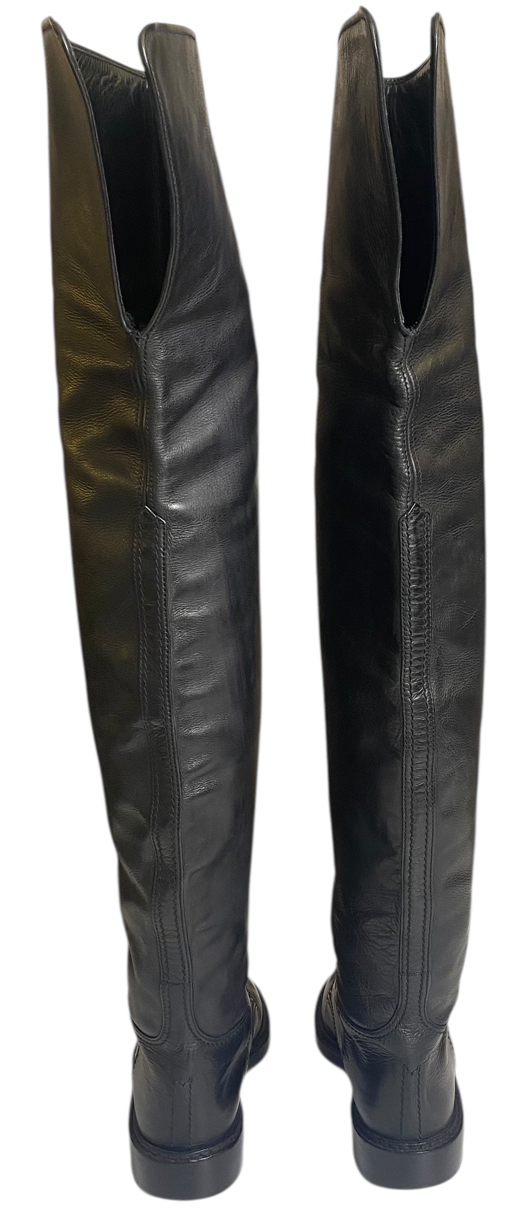 Rare Vintage Chanel 90s Claudia Schiffer Black Leather CC Riding Boots EU 36 (fits 37)
