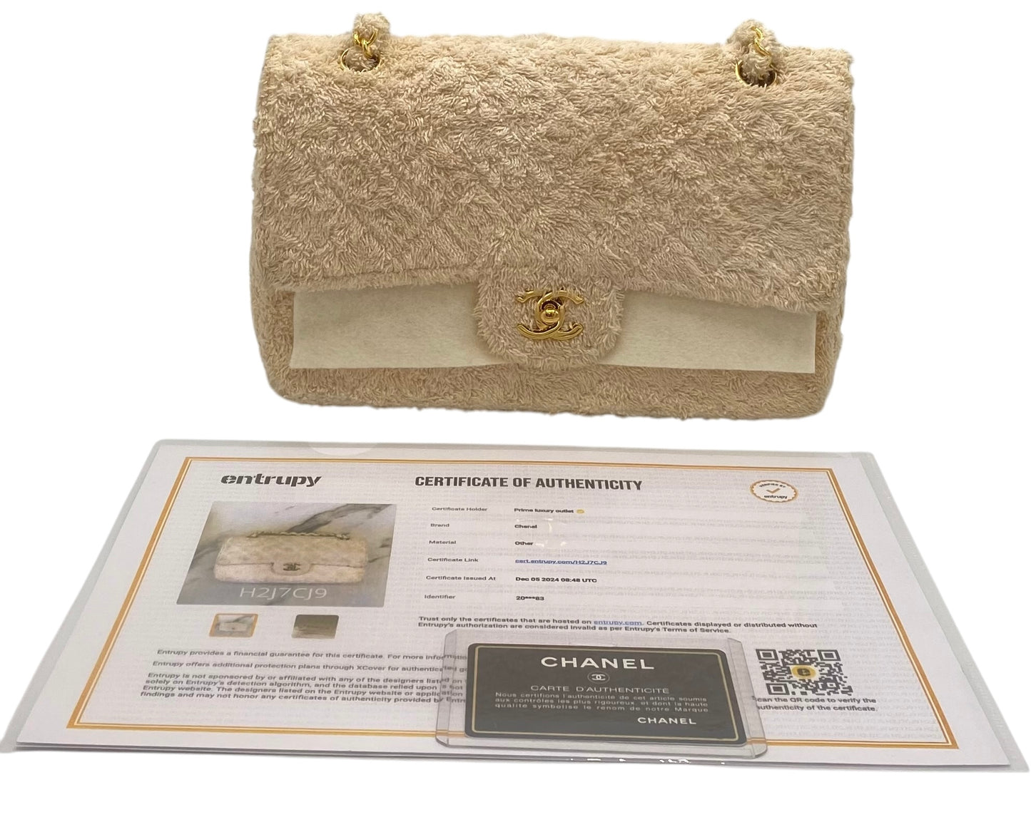 Rare Chanel 90’s Vintage Ecru Terry Cloth Medium Classic Flap Bag