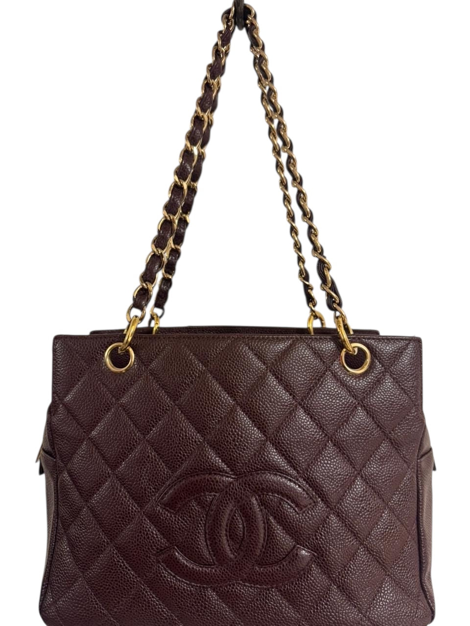 Chanel PTT Dark Chocolate Brown Quilted Caviar Leather Petite Timeless Shopping Tote Bag GHW