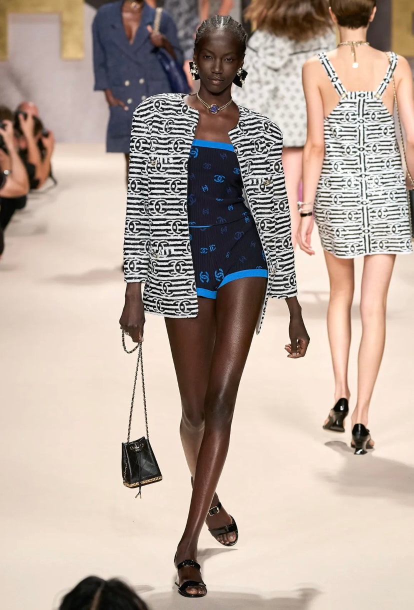 Chanel 22S Runway Sequin CC Logo Black and White Jacket FR 40