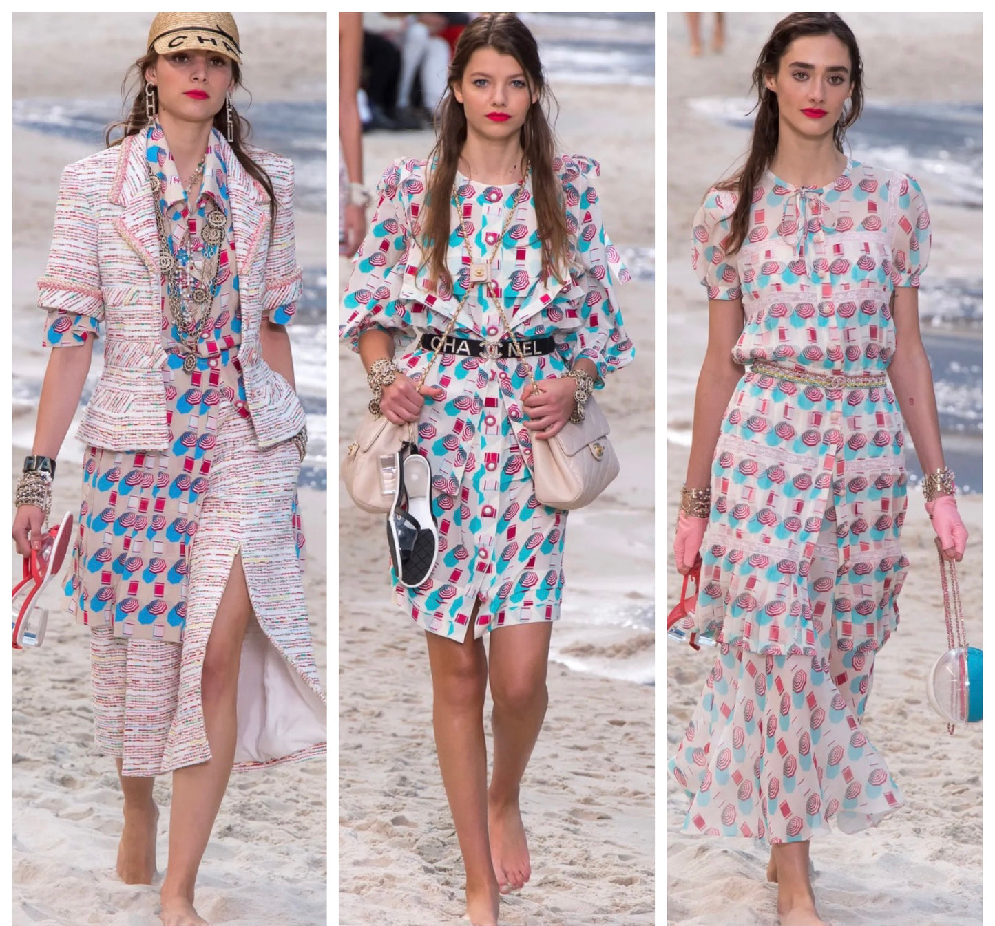 Chanel 19S Runway Umbrella Shells Motif Silk Multicolor Blouse FR 36