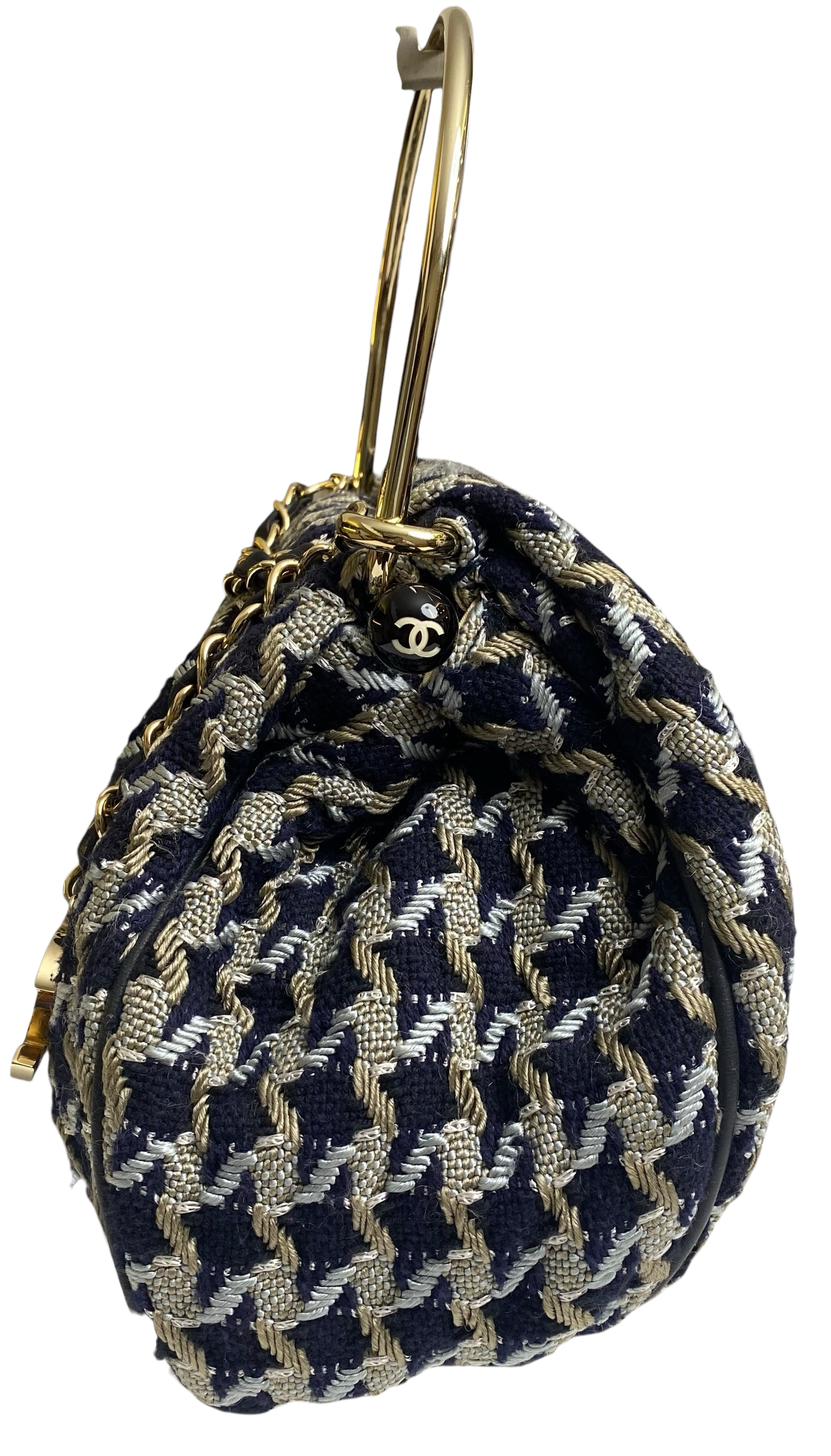 Rare Chanel 05P Runway Navy Blue Beige Tweed Top Handle Basket Bag