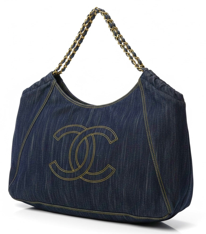Chanel Blue Denim XL Coco Cabas Timeless Tote Bag with Pochette