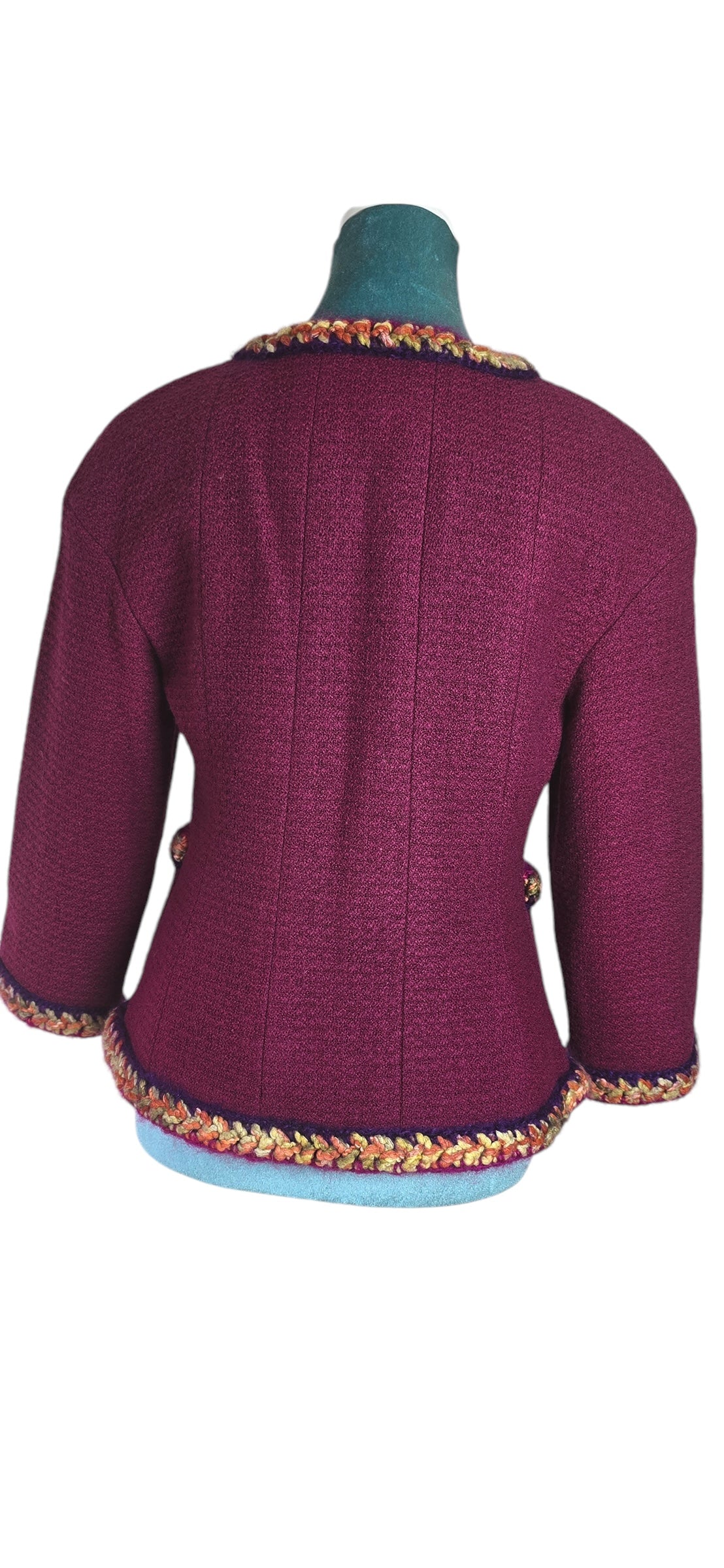 Chanel 14A Supermarket Collection Raspberry Jacket FR 38 and Multicolor Matching Silk Blouse SET FR 38