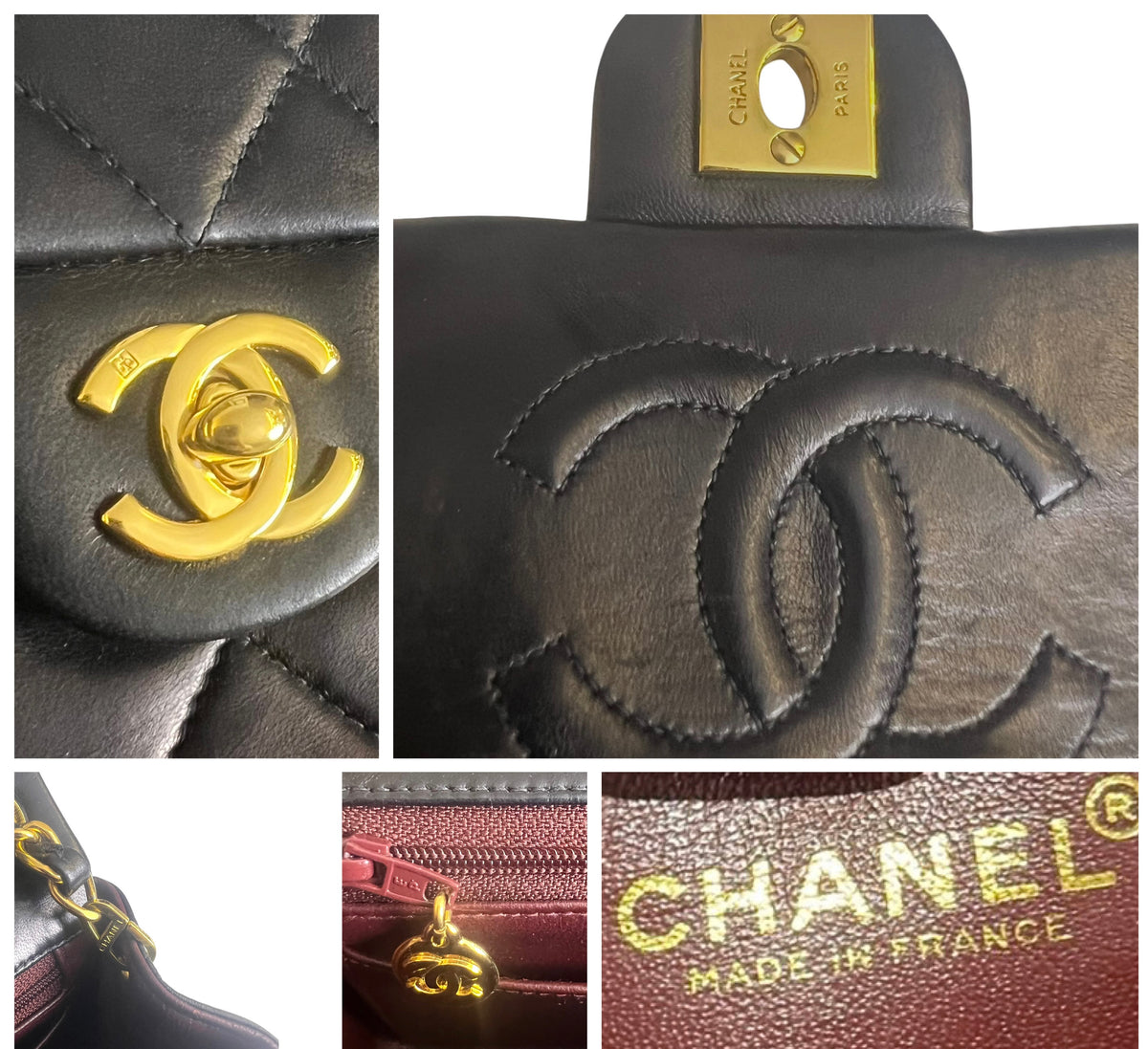Vintage Chanel Black Quilted Lambskin Mini Square Timeless Classic Flap Bag 24K GHW