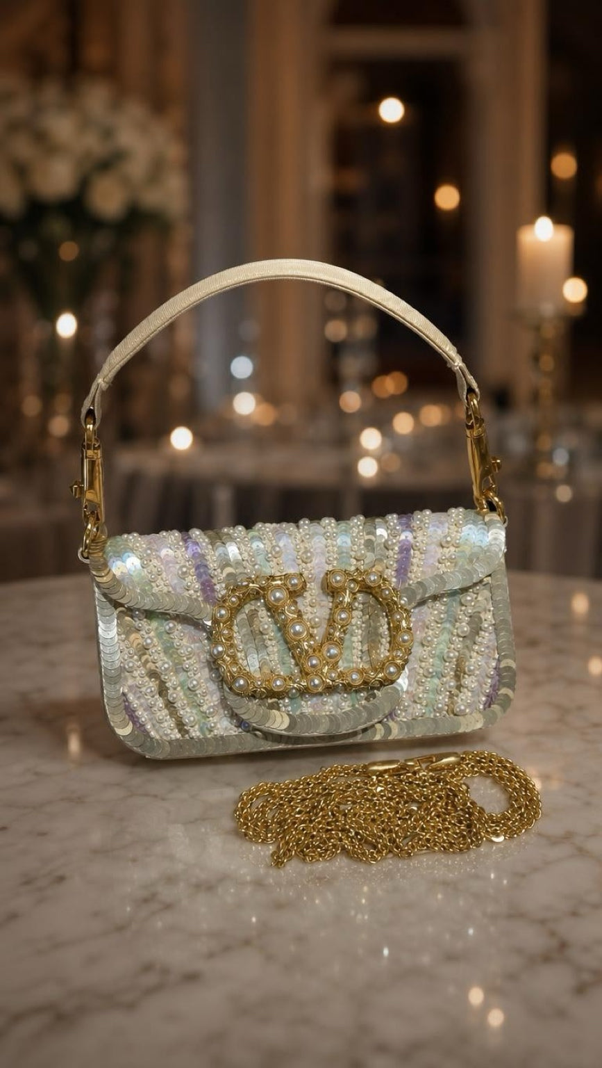 Valentino Garavani 2026 Locò Small Multicolor Embroidered Jewel V Logo Shoulder Bag