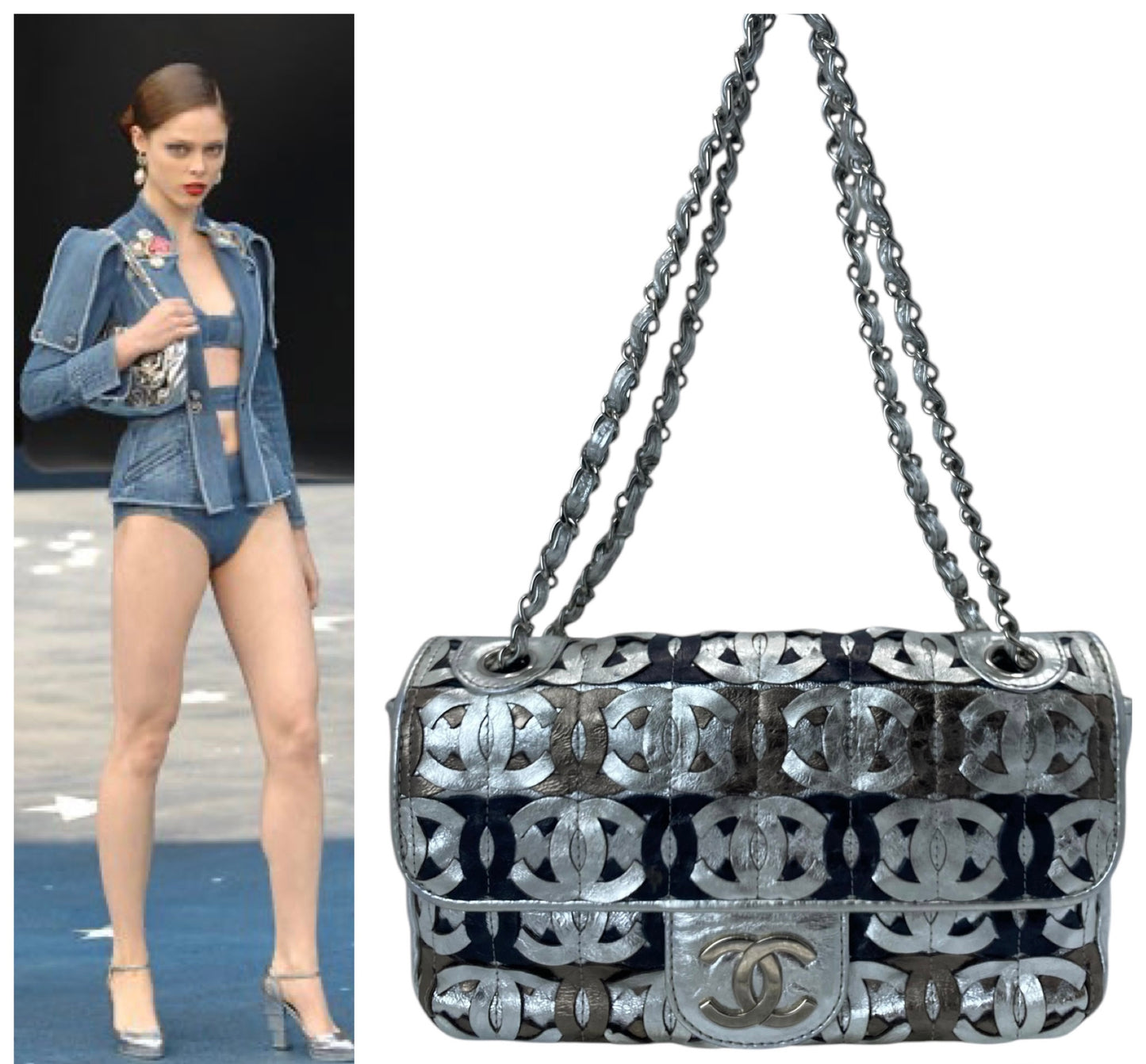 Chanel 08P CC Cutout Silver Metallic Limited Edition Medium Flap Bag