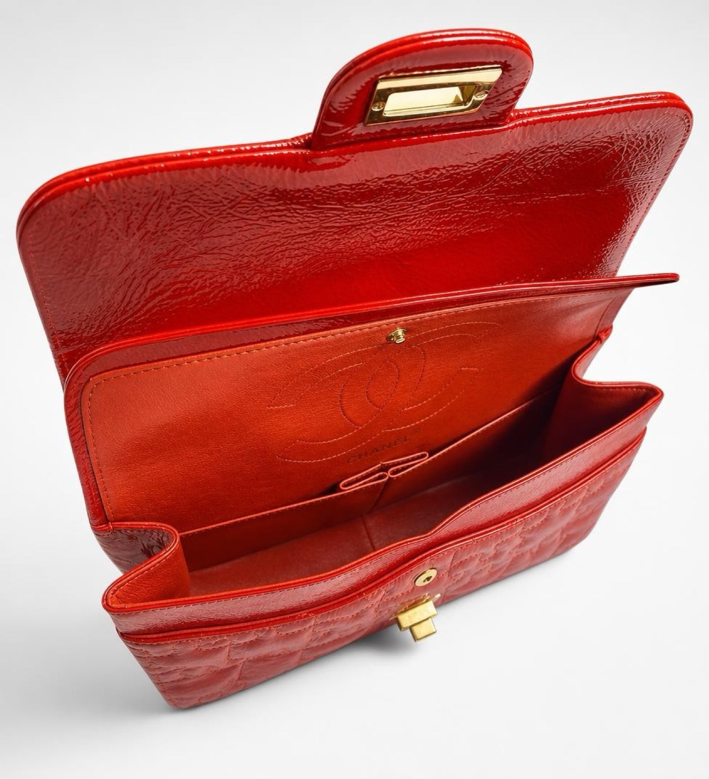 Chanel 226 Medium Puzzle 2.55 Reissue Red Patent Leather Classic Flap Bag GHW