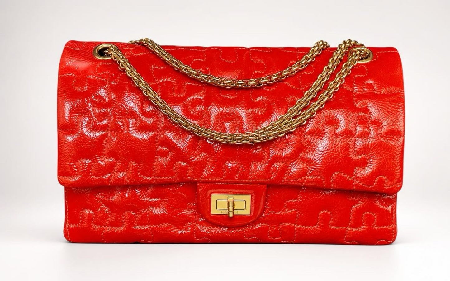 Chanel 226 Medium Puzzle 2.55 Reissue Red Patent Leather Classic Flap Bag GHW