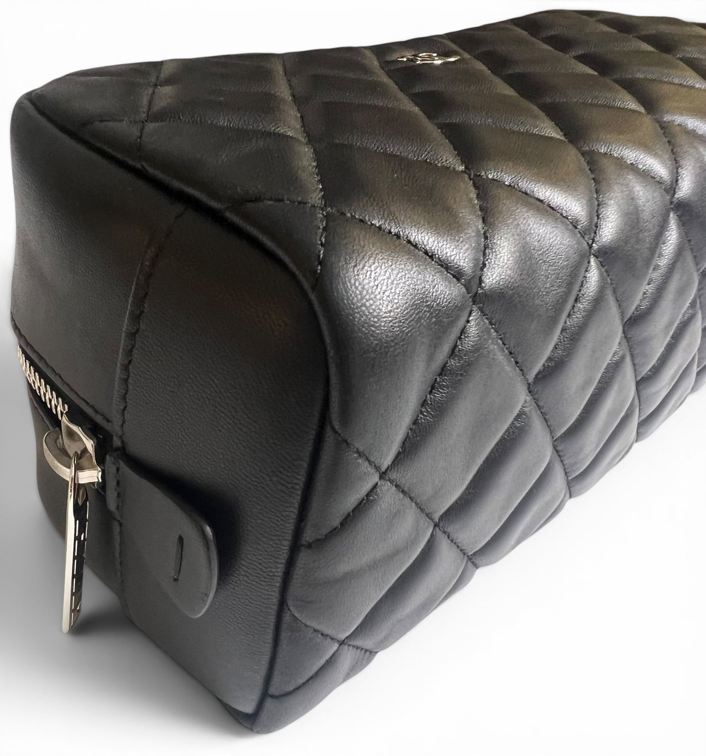 Chanel Black Lambskin Quilted Medium Rectangular Pouch Cosmetic Vanity Case Clutch