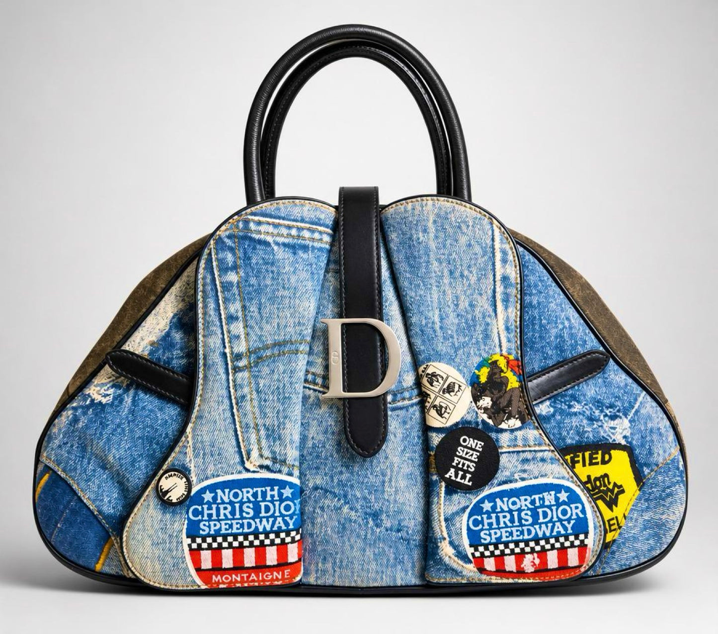 CHRISTIAN DIOR 2001 LARGE DENIM SPEEDWAY “Miss Diorella” SADDLE HANDBAG