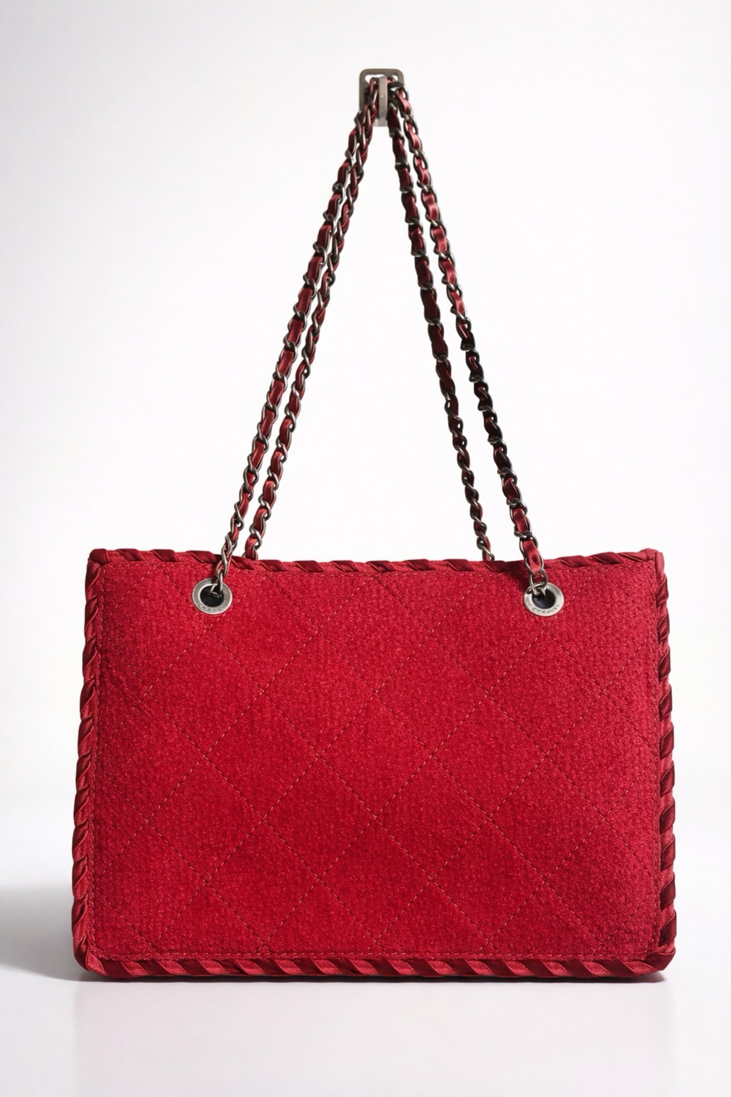 Chanel 13A Edinburgh Red Medium Wool Quilted Shopping Tote Bag