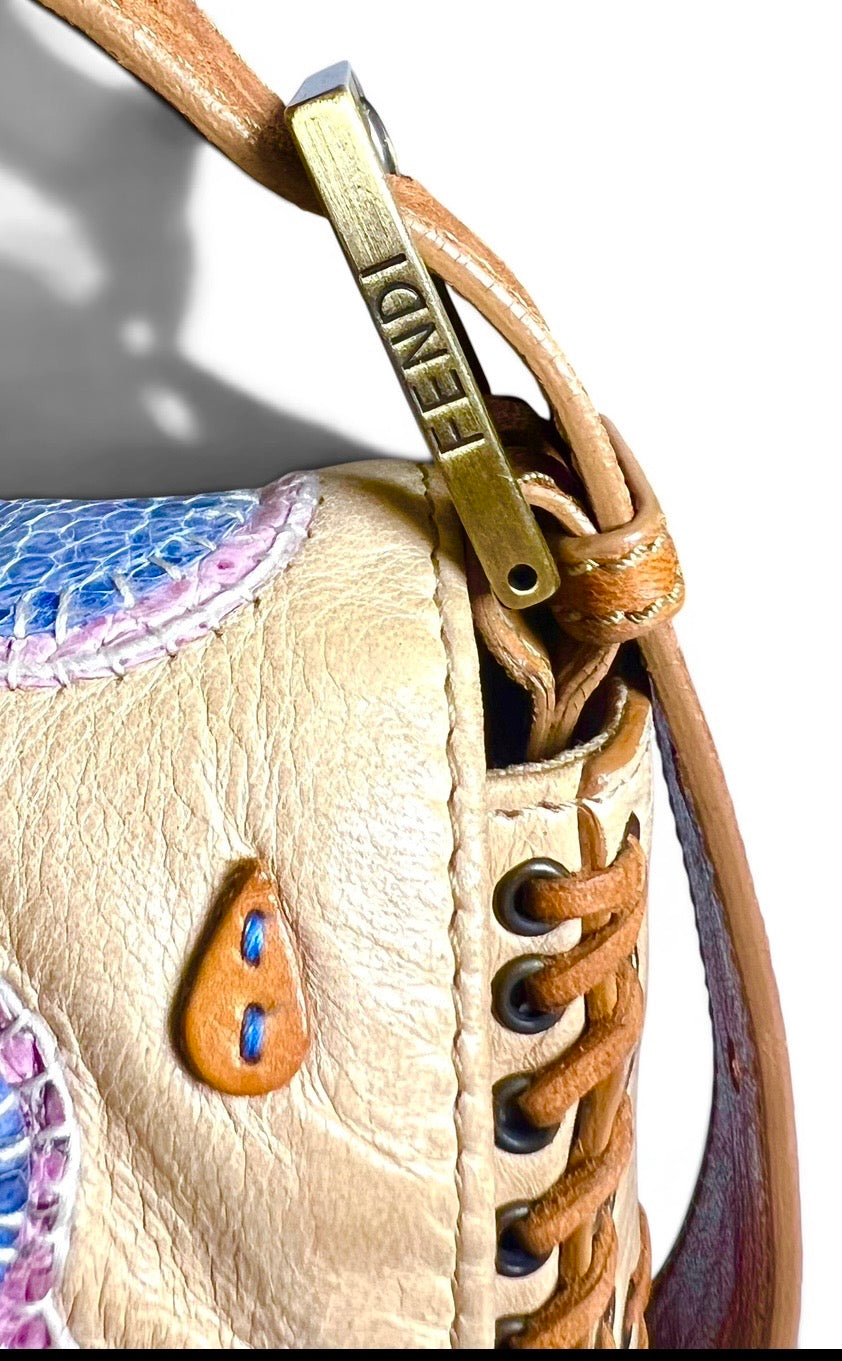 ULTRA RARE FENDI MAXI RAINBOW WHIPSTITCH EMBROIDERED 3WAY BAGUETTE BAG