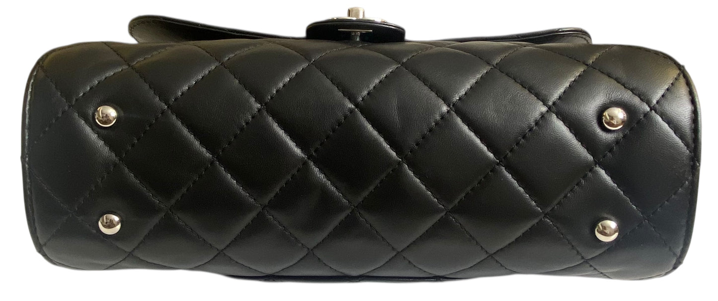 Chanel Classic Black CC Kisslock Lambskin Frame Compartment Bag
