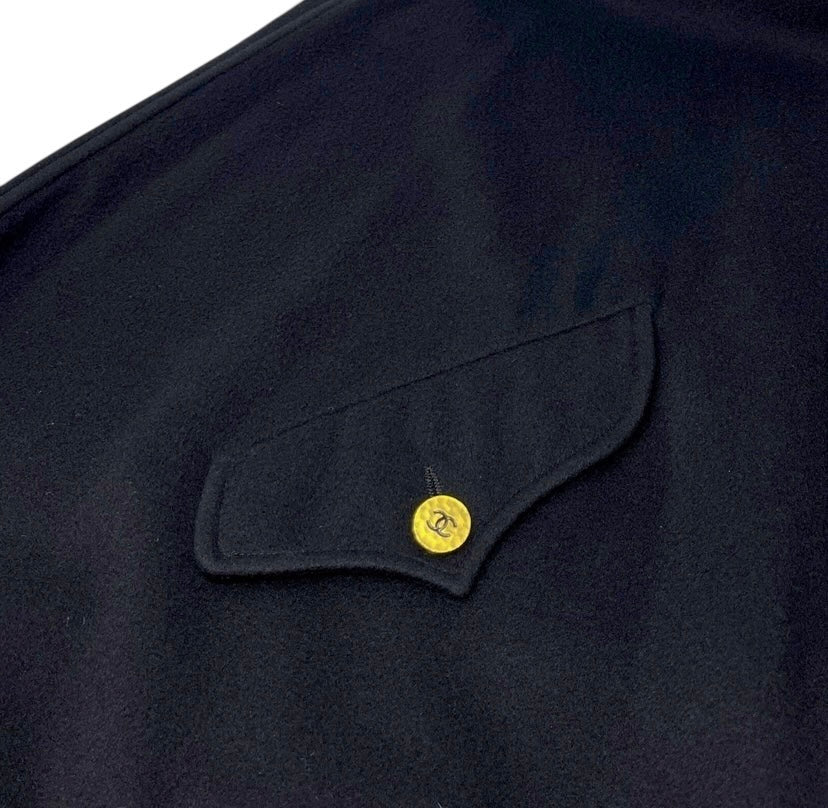 Vintage Chanel 94A Runway Black Oversized Cashmere Long Dress Coat FR 36