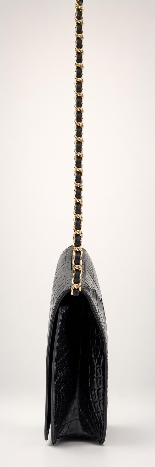 ULTRA RARE Vintage 1984 Chanel Black Crocodile Flap Bag 24K Gold Hardware