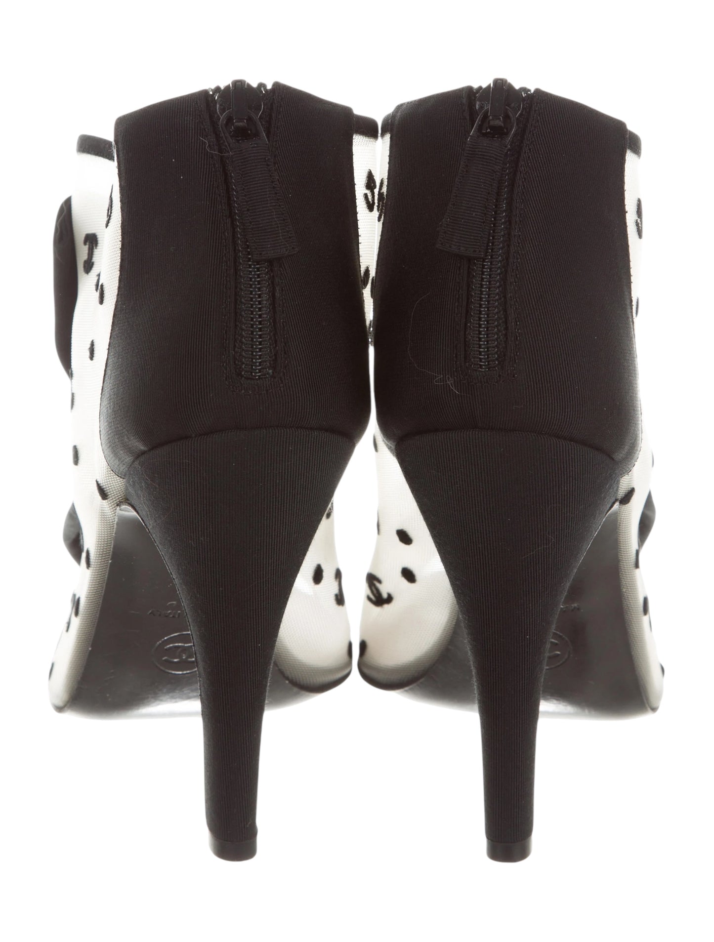 Chanel 09P CC Mesh Open Toe Bowtie Ankle Bootie Heels Size EU 37.5C