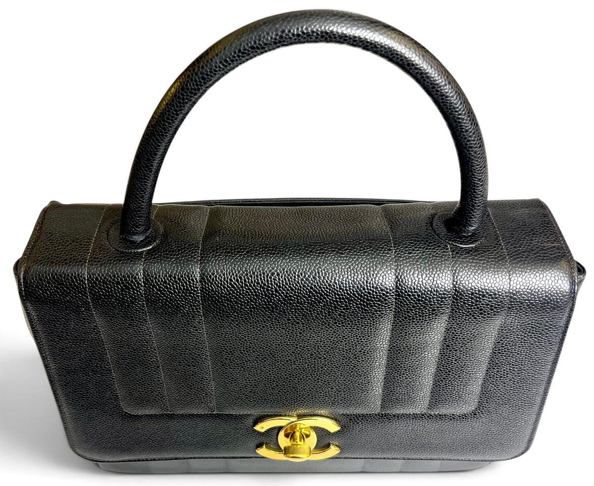 CHANEL VINTAGE 90s BLACK CAVIAR JUMBO KELLY VERTICAL FLAP BAG 24K GHW