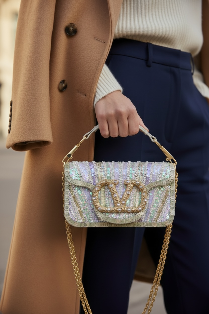 Valentino Garavani 2026 Locò Small Multicolor Embroidered Jewel V Logo Shoulder Bag