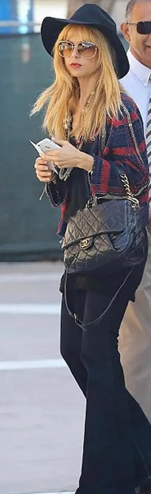 RARE CHANEL 08P RUNWAY BLUE RED GOLD CC CHAINS TWEED JACKET FR 44