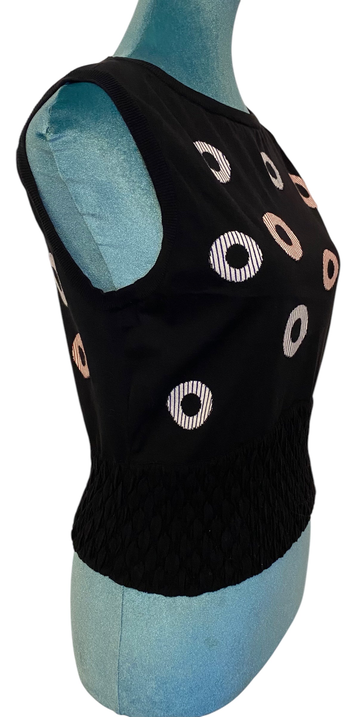 CHANEL 19C LA PAUSA BLACK KNIT INTARSIA CROPPED TOP BLOUSE FR 38