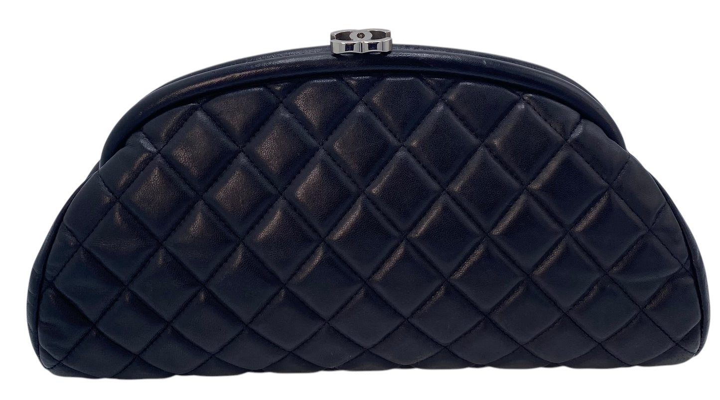 Chanel Black Quilted Lambskin Leather Timeless Classic Clutch Bag