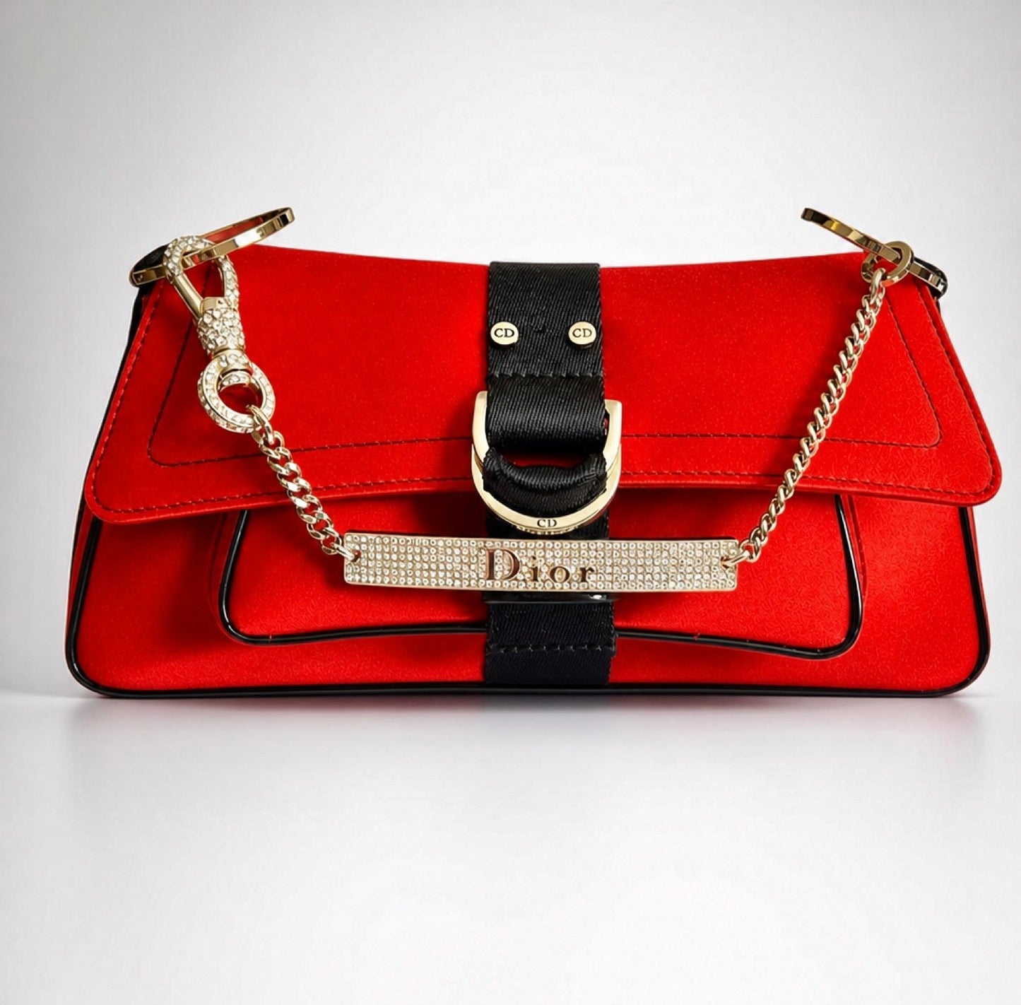 Vintage DIOR EXTRA MINI Red Black Crystal Hardcore Trotter Saddle Bag