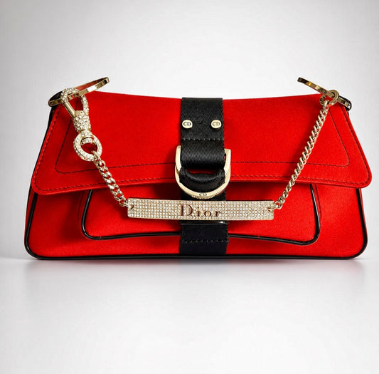 Vintage DIOR EXTRA MINI Red Black Crystal Hardcore Trotter Saddle Bag