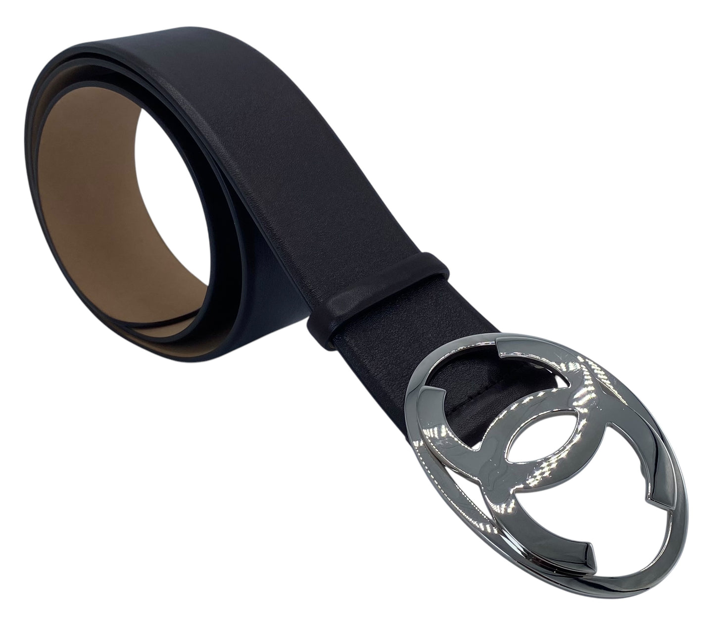 Chanel 2000 Dark Brown Leather Oval CC Silver Buckle Belt Size 95/38