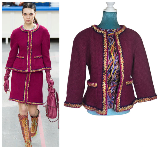 Chanel 14A Supermarket Collection Raspberry Jacket FR 38 and Multicolor Matching Silk Blouse SET FR 38