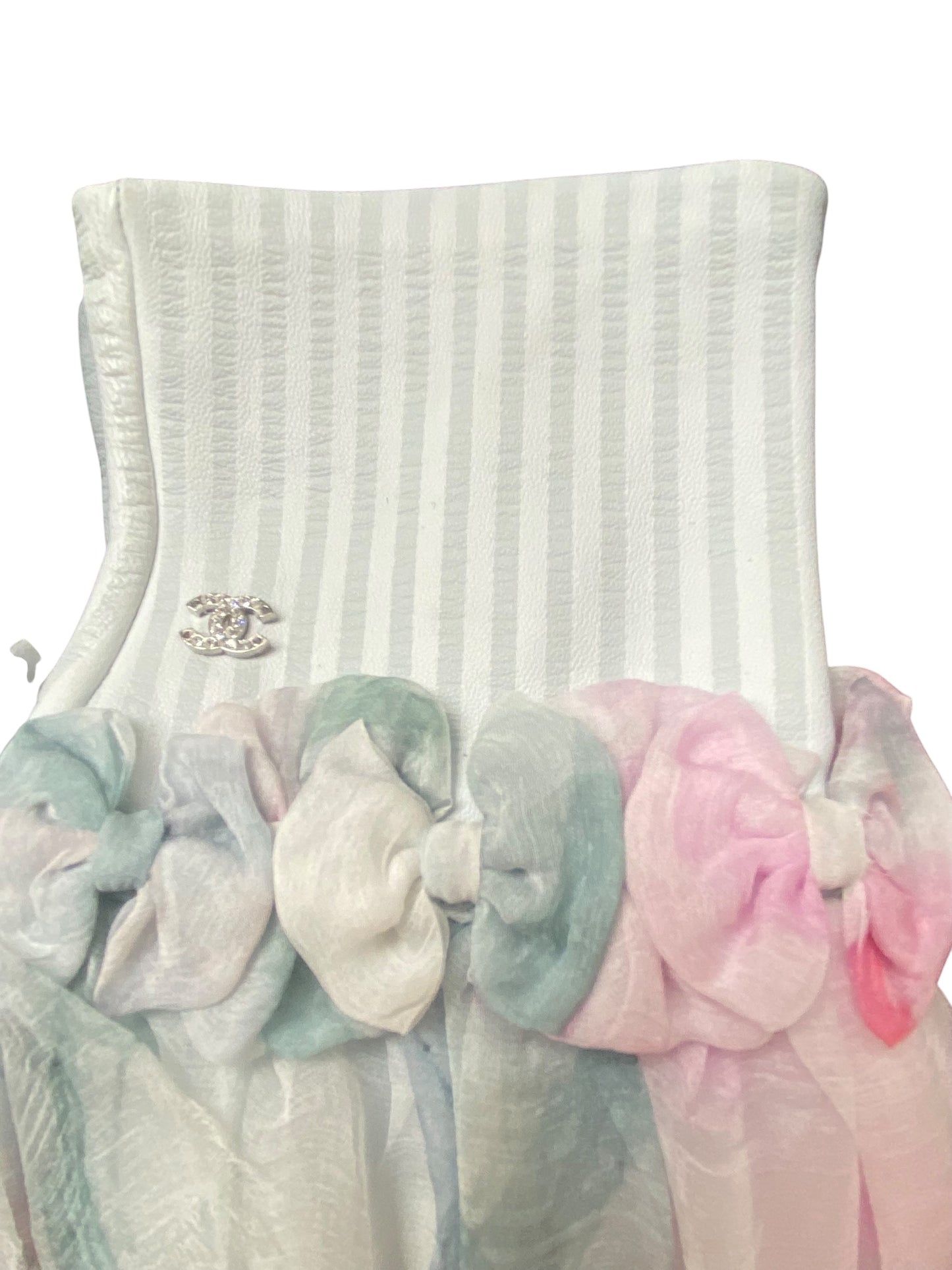 NIB Rare Chanel 13C Paris-Versailles Mint Green Leather Silk Bows CC Fingerless Gloves Size 7.5