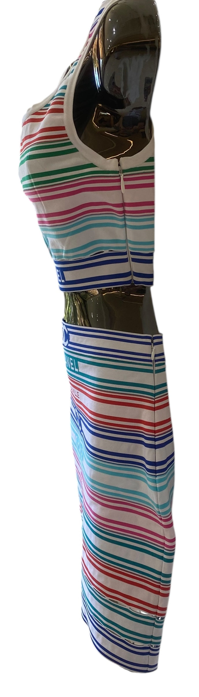 Chanel 19P Multicolor Stripe Crop Top and Skirt Set FR 36
