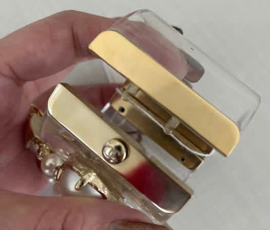 Rare Chanel 13S CC Pearl Medallion Clear Resin Cuff Bracelet