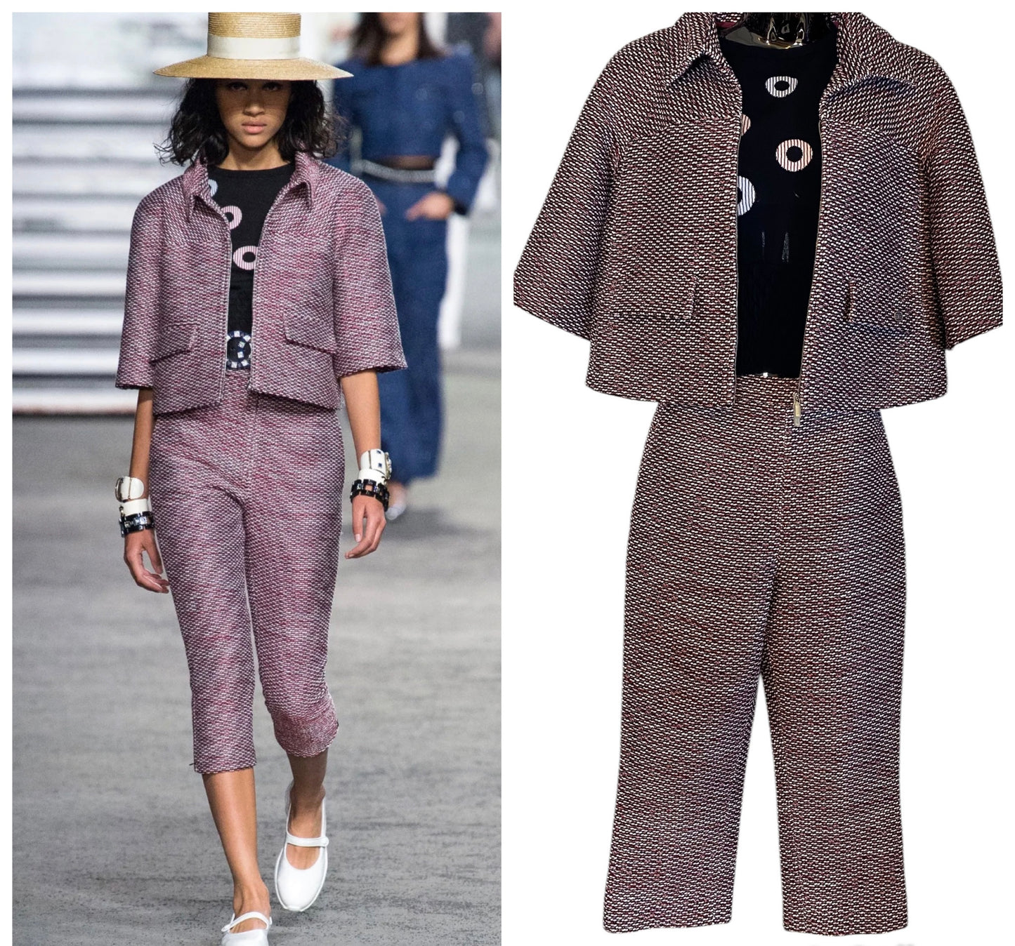 New Chanel 19C La Pausa Runway 3 Piece Set Tweed Jacket Pants and Blouse FR 38