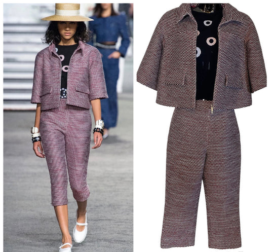 New Chanel 19C La Pausa Runway 3 Piece Set Tweed Jacket Pants and Blouse FR 38